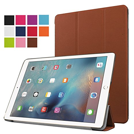 iPad Pro 9.7 Leather Case, Hwota Smart Cover with Auto Sleep / Wake Feature Ultra Flip Slim Lightweight Stand Shell Leather Case for iPad Pro 9.7 Inch 2016 (Brown)
