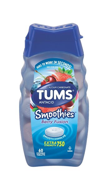 Tums Smoothies Antacid Chewable Tablets, Berry Fusion - 60 Count