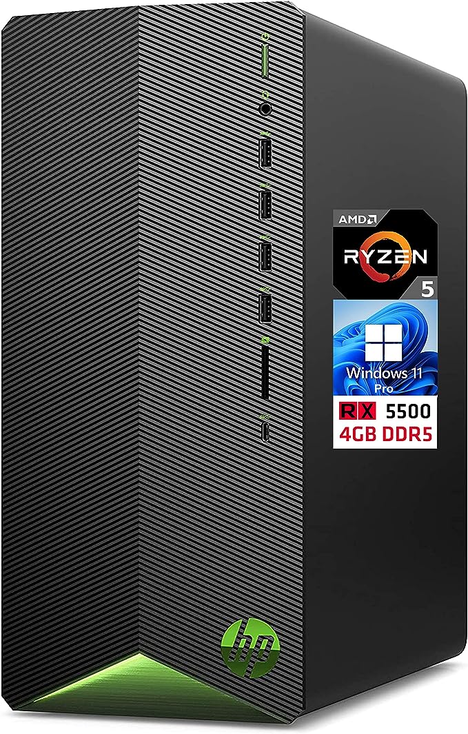 HP Pavilion TG01 Gaming Desktop, AMD Ryzen 5 5600G, 32GB RAM 1TB NVMe SSD, AMD Radeon RX 5500 4GB, 3 in 1 Media Card Reader, DisplayPort, HDMI, AC Wi-Fi, Bluetooth – Windows 11 Pro