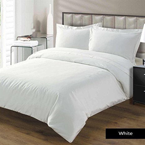 PEARL WHITE 3 PC DUVET SET Luxurious and Hypoallergenic 100% Egyptian Cotton 600 Thread Count (1 Duvet Cover with Zipper Closure And 2 Pillow Shams) By BED ALTER Solid (Full / Queen)
