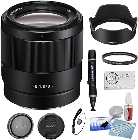 Sony FE 35mm f/1.8 Lens |Full Frame Bundled with 55mm UV Filter   5-Piece Camera Cleaning Kit   Cleaning Lens Pen   Lens Cap Keeper   Microfiber Cleaning Cloth (6 Items)