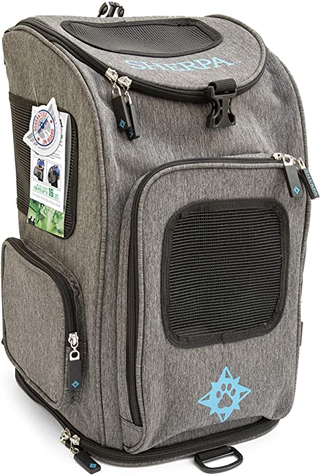 Sherpa, Travel Backpack Pet Carrier, Airline Approved, Machine Washable, Mesh Windows, Safety Locks, Spring Frame