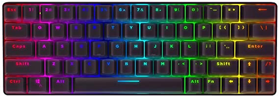 Gaming Keyboard, BlitzWolf Mechanical Gaming Keyboard Waterproof Bluetooth Wired Keyboard Gateron Switch RGB 63 Keys NKRO Type-C - Black Red Switch
