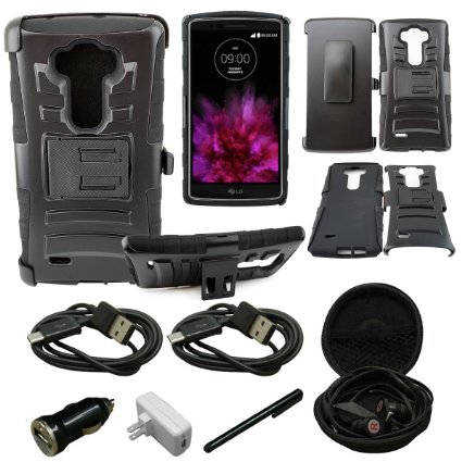 Mstechcorp - Defender Rugged Impact Armor Hybrid Kickstand Cover with Belt Clip Holster Case For LG G Vista VS880 Verizon  ATampT - Includes Wall Charger Data Cable  Car Charger Data Cable  Touch Screen Stylus  2 Data Cables  Hands Free Earphone H BLACK