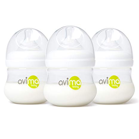 Avima Baby Bottles 3 Pack 4 oz. Newborn Anti-Colic Wide Neck with Stage 1 Slow Flow Nipples