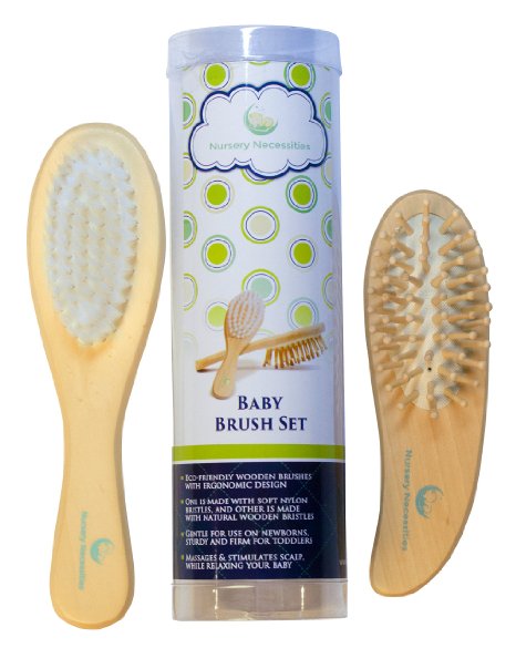 1 BEST QUALITY Baby Brush Set - 2 Eco-Friendly Brushes - Prevents and Treats Cradle Cap - For Newborns Toddlers and Children - No Shedding - Nursery Necessities