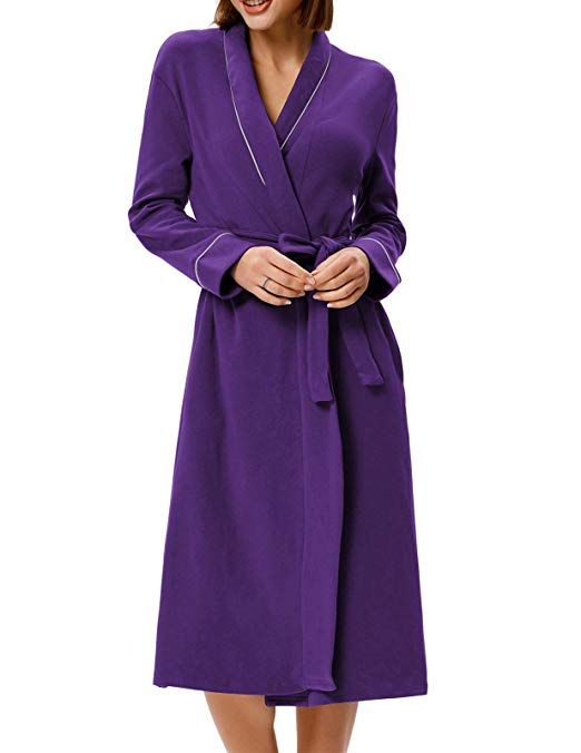 Zexxxy Women Kimono Robe Cotton Long Robe Bathrobe Sleepwear Ladies V-Neck Loungewear S-XXL