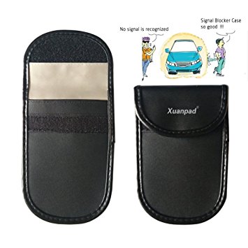2 X Car Key Signal Blocker Case, Xuanpad Keyless Entry Fob Guard Signal Blocking Pouch,Antitheft Lock Devices Bag,Steering Wheel Lock And Healthy Cell Phone Privacy Protection (Black)