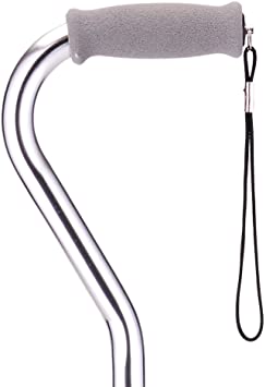 NOVA Designer Walking Cane with Offset Handle, Lightweight Adjustable Walking Stick with Carrying Strap, Silver