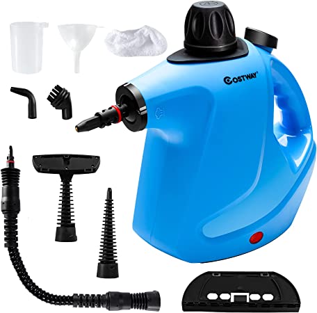 COSTWAY Handheld Steam Cleaner, 1050W Multipurpose Steamer Cleaning with 9-Piece Accessories, Safe Lock, Chemical Free and Powerful, Portable Steam Cleaner for Kitchen, Bathroom, Windows, Floors (Blue)