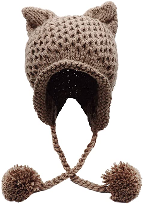 Bellady Winter Cute Cat Ears Knit Hat Ear Flap Crochet Beanie Hat