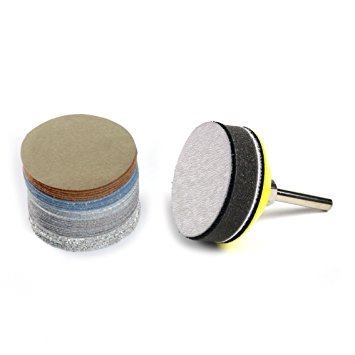 2-Inch Multiple Grits Aluminum Oxide Wet/Dry Hook and Loop Sanding Discs with a 6mm Shank Backing Pad   Soft Sponge Buffering Pad, 5-pieces Each of 60, 240, 600, 1000, 5000, and 10000 Grits