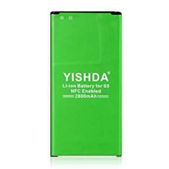 Galaxy S5 Battery, YISHDA Samsung S5 Replacement Battery with NFC | 2800mAh Li-ion Battery for Samsung Galaxy S5 I9600 G900H G900F G900V G900T G900A G900P - Green [18 Month Warranty]