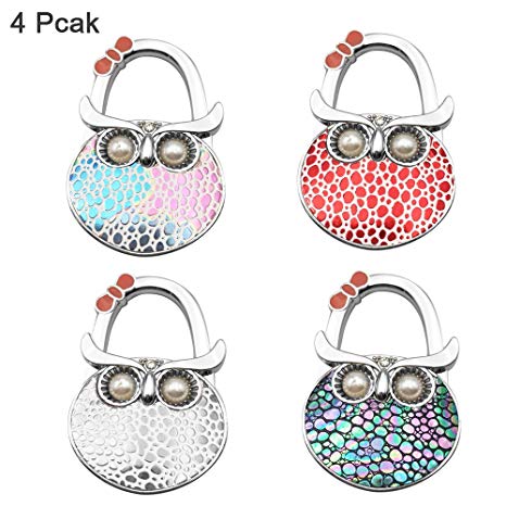 Handbag Hanger,FOME Set of 4 Foldable Purse Hook Purse Table Hook Holder Owl Shape Bag Hanger Hook 4.72x1.77in Mixed Color