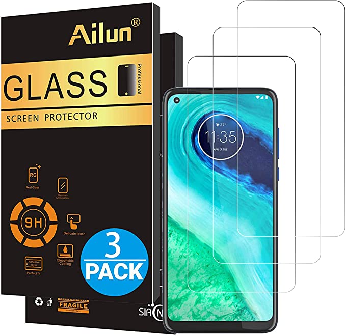 Ailun Screen Protector for Motorola Moto G8 & G Fast, 6.4 inch Display,3 Pack Tempered Glass 9H Hardness Ultra Clear Bubble Free Anti-Scratch Fingerprint Oil Stain Coating Case Friendly