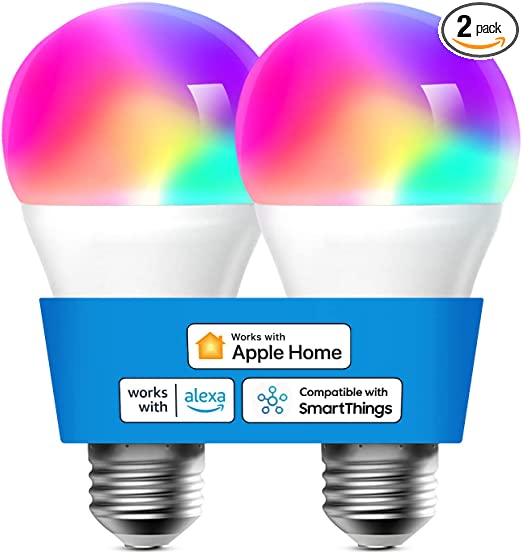 meross Smart Light Bulb, Smart WiFi LED Bulbs Compatible with Apple HomeKit, Siri, Alexa, Google Home & SmartThings, Dimmable E26 Multicolor 2700K-6500K RGBWW, 810 Lumens 60W Equivalent 2 Pack