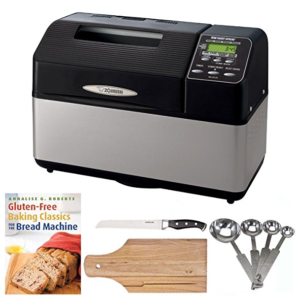 Zojirushi BB-CEC20 Home Bakery Supreme 2-Pound-Loaf Breadmaker   8-inch x 12-inch Bamboo Cutting Board   7-inch Bread Knife   4-Piece Measuring Spoons Set   Gluten-Free Baking Classics for The Bread Machine Book