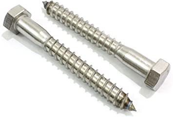 3/8" X 3-1/2" Stainless Hex Lag Bolt Screws, (10 Pack) 304 (18-8) Stainless Steel, by Bolt Dropper