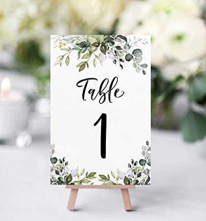 Printed Party Table Numbers, Set of 1-25 and Head Table Card, Greenery Eucalyptus Design for Wedding Receptions, Parties, and Events