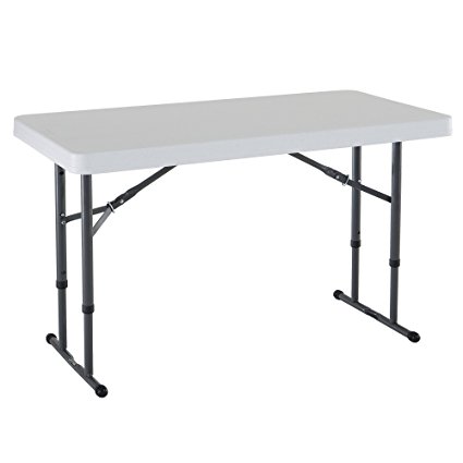 Lifetime 80160 4-Foot Commercial Adjustable Height Folding Table, White Granite Tabletop with Gray Frame