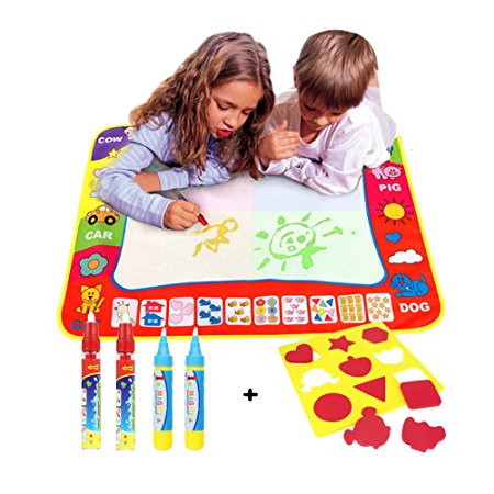 Doodle mat for kids,xhforever 4 color Colorful Water Drawing Toys Painting Play Mat Early Learning Educational Toys 80cmx60cm  4 Magic Pens   1 Drawing Shape Board