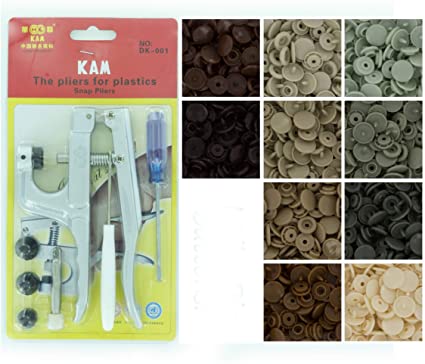 Bundle - 2 Items: Starter Pack KAM Plastic Snap Setting Pliers & Awl Set with 100 Complete KAM Plastic Snap Sets for Cloth Diapers/Baby Bibs/Buttons/Unpaper Towels