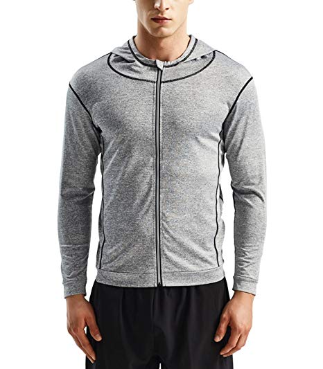 PULI Men's Lightweight Cotton Hoodie Active Sweatshirts with Reflective Zip