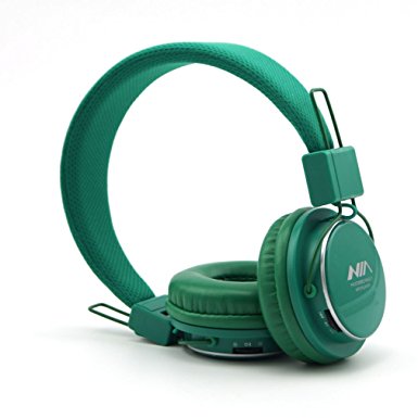 GranVela® A809 Lightweight Foldable Stereo Headphones Adjustable Headband Kids Headsets with Built-in FM Radio, Micro SD Card Player,3.5mm Jack for iPhone, iPad, Android, PC and More (Deep Green)