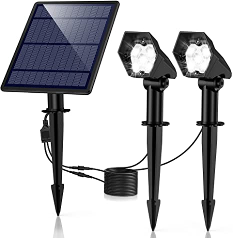 LED Solar Spotlight, Solar Garden Lights Outdoor Waterproof 2 in 1 Landscape Lighting, Angel Adjustable Auto-on/Off Ground Decorative Outside Wall Light for Tree, Yard,Lawn,Pathway,Deck,Patio-2 Pack