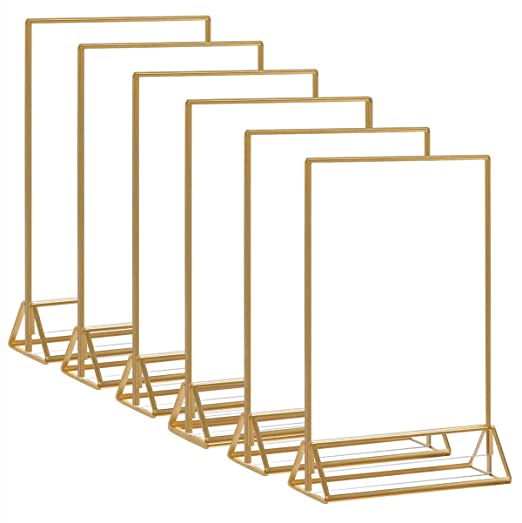 HIIMIEI Acrylic Gold Frames Sign Holders 8.5x11, Double Sided Table Menu Display Stand, Gold Acrylic Wedding Table Numbers Holder(6 Pack)