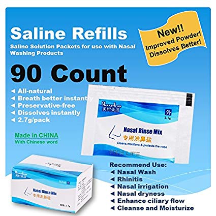 Tonelife 90 Count Nasal Salt 2.7g Each Pouch | Refill Kit | 90 Buffered Salt Packets | Allergy and Congestion Relief Nasal Wash,Match 300ml Nasal Wash Bottle