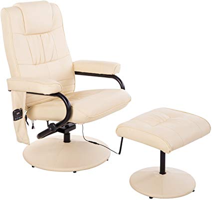 HOMCOM Massaging PU Leather Recliner and Ottoman with Leather Wrapped Base - Cream White