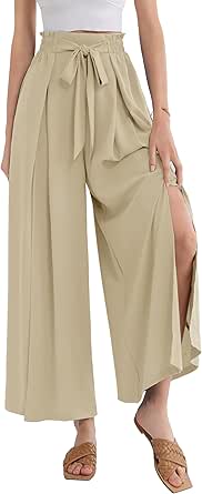 GRACE KARIN Women's Wide Leg Pants with Pockets Lightweight High Waisted Tie Knot Caual Loose Split Flowy Palazzo Trousers