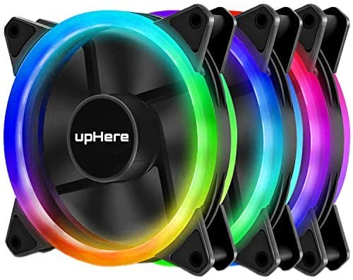 upHere Computer Case Fan 120mm Dynamic Rainbow LED Silent Fan for Computer Cases, CPU Coolers, and Radiators Ultra Quiet, three Pack Case Fan, F03CF