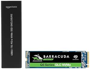 Seagate Barracuda Q5 SSD 500GB up to 2400 MB/s - Internal M.2 NVMe and AmazonBasics External NVMe NGFF M.2 Sata SSD Enclosure USB 3.1 GEN 2 Type-c Port