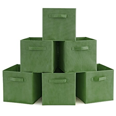 Set of 6 Basket Bins- EZOWare Collapsible Storage Organizer Boxes Cube For Nursery Home - Kale Green