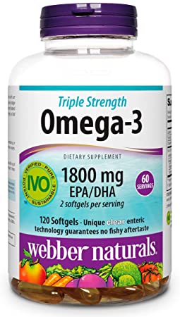 Triple Strength Omega-3, by Webber Naturals, 1800mg of EPA/DHA, Non-GMO, Ultra Purified, 120 softgels, 60 Servings