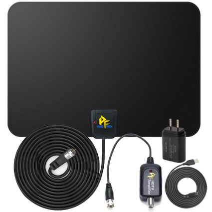 Pigflytech Ultra-thin Amplified Indoor HDTV Antenna-50 Mile Range for Digital HDTV with USB Power Supply- Builtin Amplifier Signal Booster for UHF VHF and 16.5 Feet(5m) Coaxial Cable