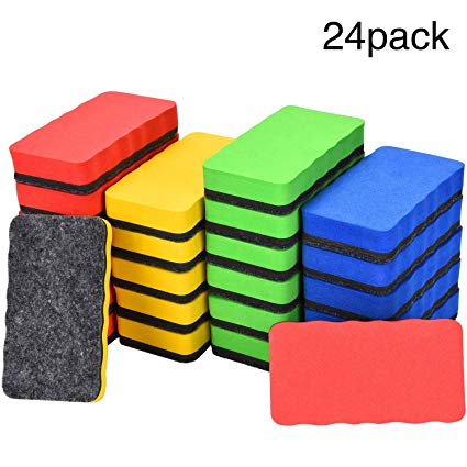 Tatuo 24 Pieces Magnetic Whiteboard Eraser Dry Erase Chalk Eraser for Classroom, Home and Office, 4.02 x 2.17 Inches, 4 Colors