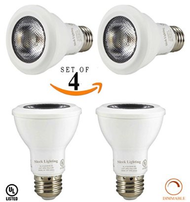 SleekLighting Par 20, LED 8 Watt "Dimmable" Wide Flood Light Bulb(40°), Warm White (3000K), 500 Lumens, E26 Medium Base, 50 Watt Equivalent, UL Approved (PACK OF 4)