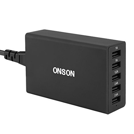 ONSON 40W 8A 5 Port USB Charger Multi-Port Hub USB Desktop Charger USB Charging Station for iPhone 7/ iPhone 6,iPad Air/ Mini,Samsung Galaxy S7/S6,HTC,Smartphone Tablets & More (Black)