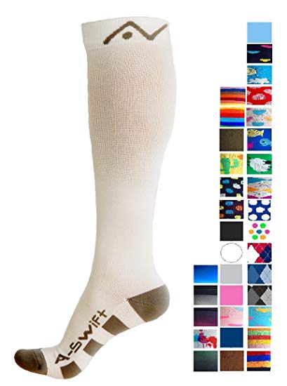 A-Swift Compression Socks (1 pair) for Women & Men by Best For Running, Athletic Sports, Crossfit, Flight Travel - Suits Nurses, Maternity Pregnancy - Below Knee High