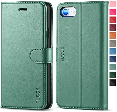 TUCCH iPhone 8 Wallet Case, iPhone 7 Leather Case Magnetic Kickstand ID Card Holder TPU Interior Shockproof Flip Cover Case Compatible with iPhone 7 8 - Myrtle Green