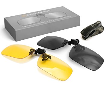 Polarized Clip-on Flip Up Sunglasses UV400 Lenses Set, with Car Visor Holder, For Driving Fishing Sports Traveling, Fits over Prescription Eyeglasses Rx Glasses