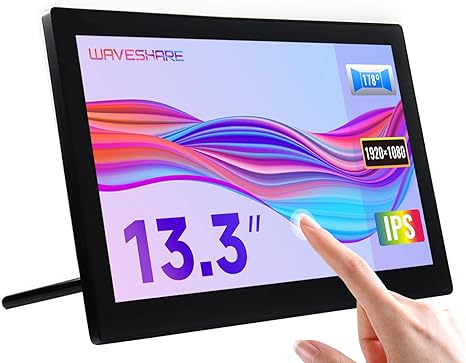 waveshare 13.3inch Capacitive Touch Screen LCD V1, with Case and Toughened Glass Cover, 1920×1080, HDMI, IPS,