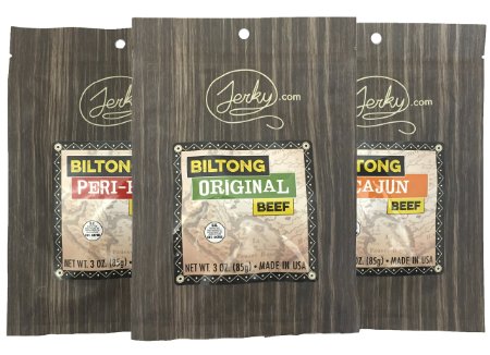 GRASS FED Biltong Jerky Sampler - TESTER 3 PACK - All Natural South African Style Biltong - The Best Biltong Jerky on the Market - 100% Whole Muscle Beef - No Added Preservatives, No Added Nitrates, No MSG and Sugar Free - 9 total oz.