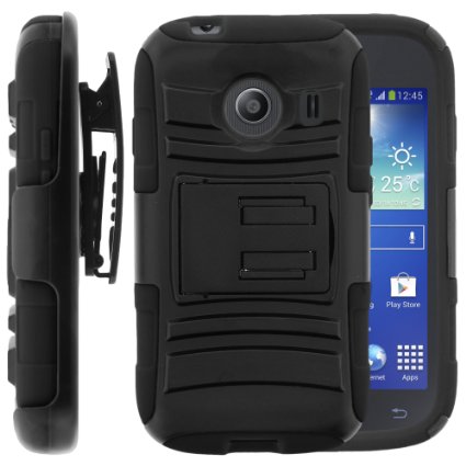 Samsung Galaxy Ace Style Case, Samsung Galaxy Ace Style Holster, Two Layer Hybrid Armor Hard Cover with Built in Kickstand for Samsung Galaxy Ace Style S765C SM-G310 from MINITURTLE | Includes Screen Protector - Black