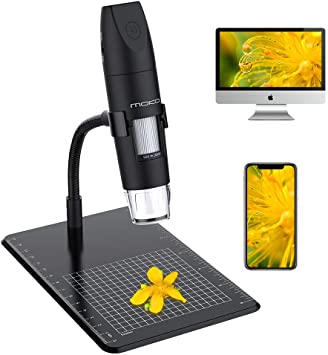 MoKo WiFi USB Digital Microscope, 1080P HD 2MP Camera, 50x to 1000x Magnification Mini Pocket Handheld Wireless Endoscope 8 LED, Arm Stand Compatible with iPhone/iPad/Mac/Window/Android/iOS - Black