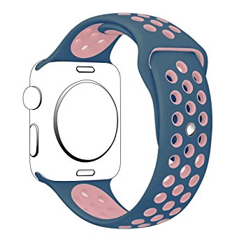 Apple Watch Band Series 1 Series 2,Hailan Soft Durable Nike   Sport Replacement Wrist Strap for iWatch,38mm,M/L,Light Pink / Midnight Blue