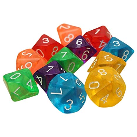 Dices - TOOGOO(R)10-Dices D10 Ten Sided Gem Dice Die for RPG Dungeons&Dragons Board Table Games Transparent Multicolor